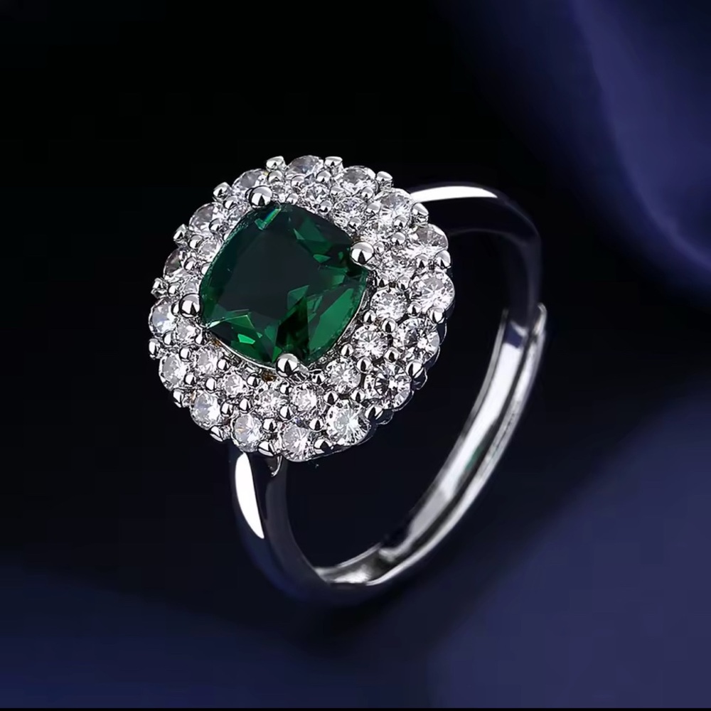 Green and Silver Emerald Cocktail Ring